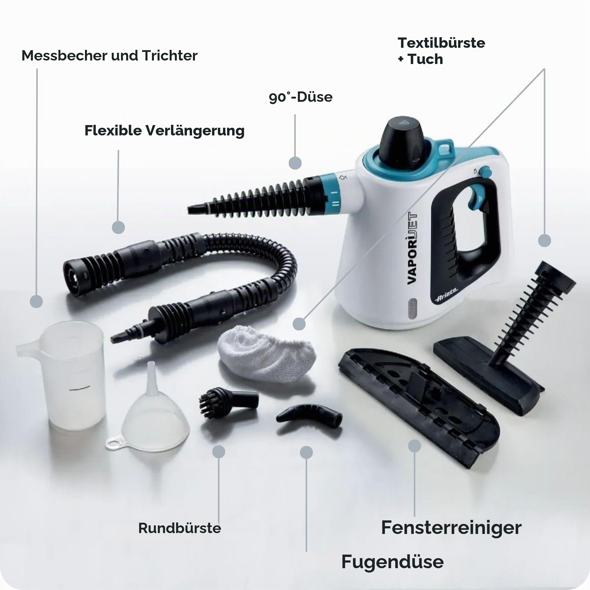 Ariete 4137 Vaporì Jet, Multifunktions-Dampfreiniger, Beseitigt 99,9% der Keime und Bakterien Ganz Ohne Reinigungsmittel, Einsatzbereit in 3 Minuten, Druck 3,5 bar, Inklusive Zubehörset
