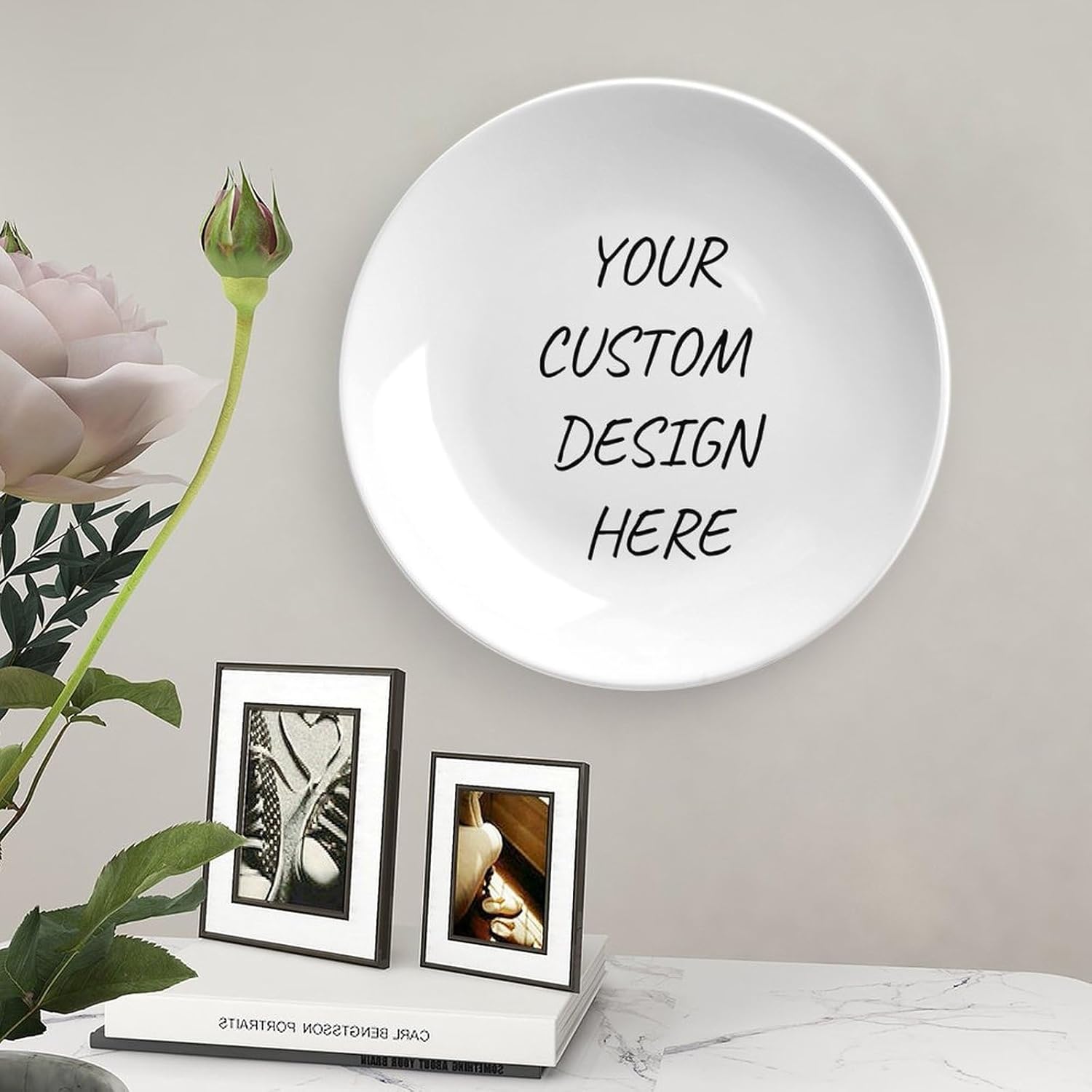 Custom Ceramic Plate,Personalized Decorative Plate Your Own Design Photo Text Display Dish Wall Plate Unique Gifts for Family Friends Couples Christmas Birthday Wedding Gifts 8inch, Style 5