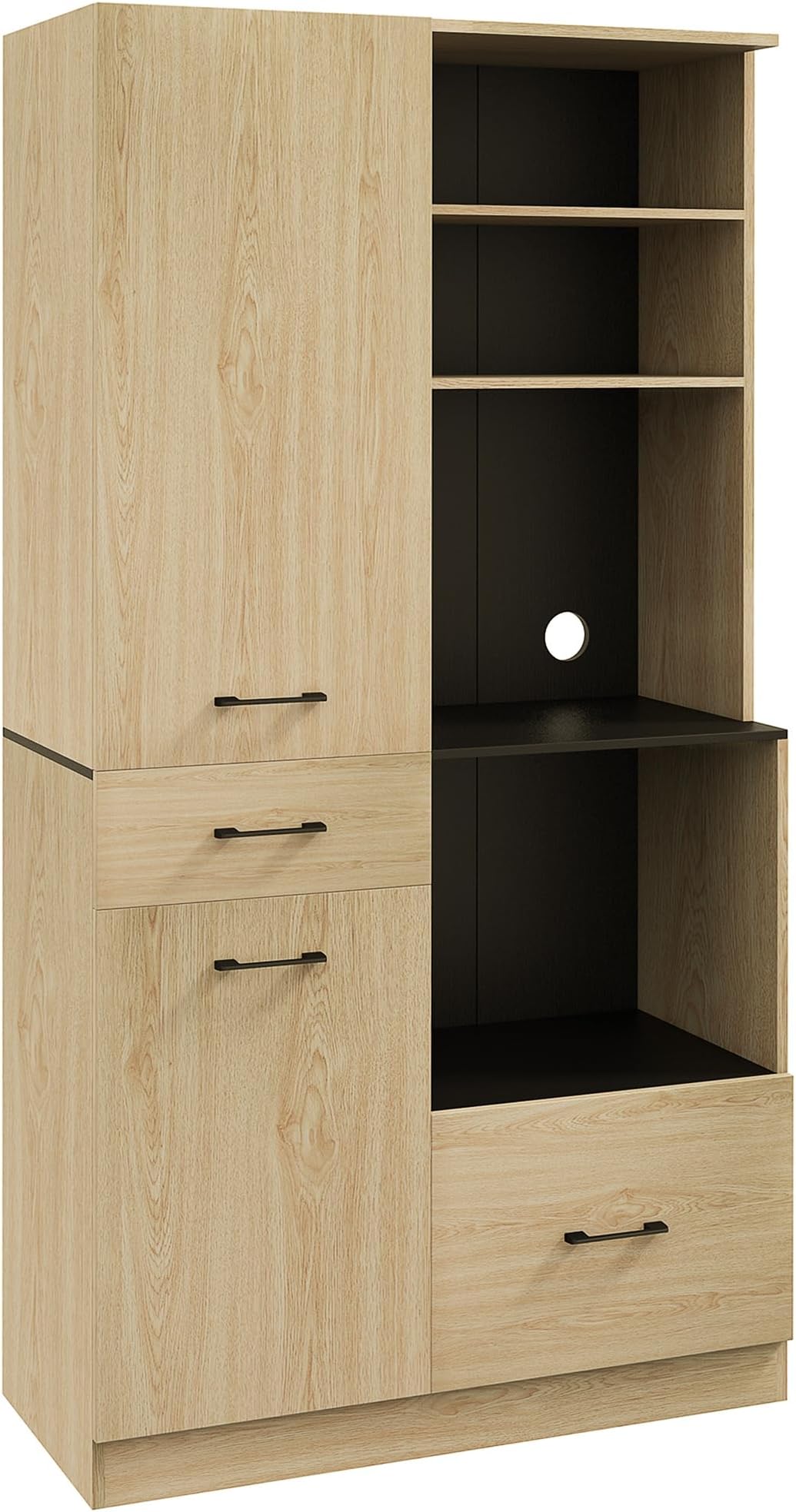 Armoire De Cuisine Haute 120x35x167 Cm - Buffet Avec Portes Vitrées Et LED Colorée - Étagères Réglables