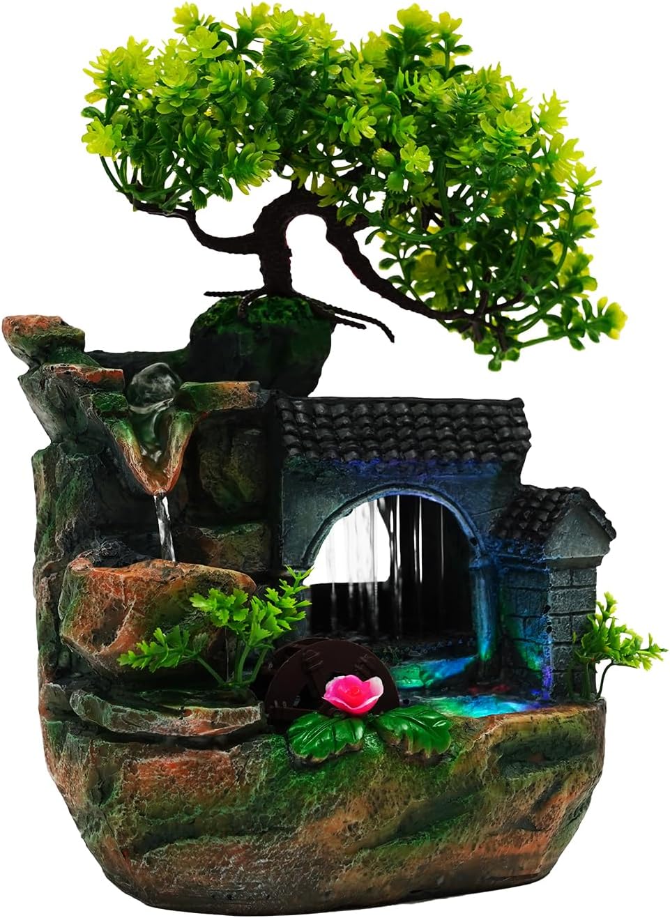 Rockery Tabletop Fountain, Indoor Desktop Waterfall Bonsai with Water Pump, 11 Inch Tabletop Water Fountain for Living Rooms, Offices, Study Rooms