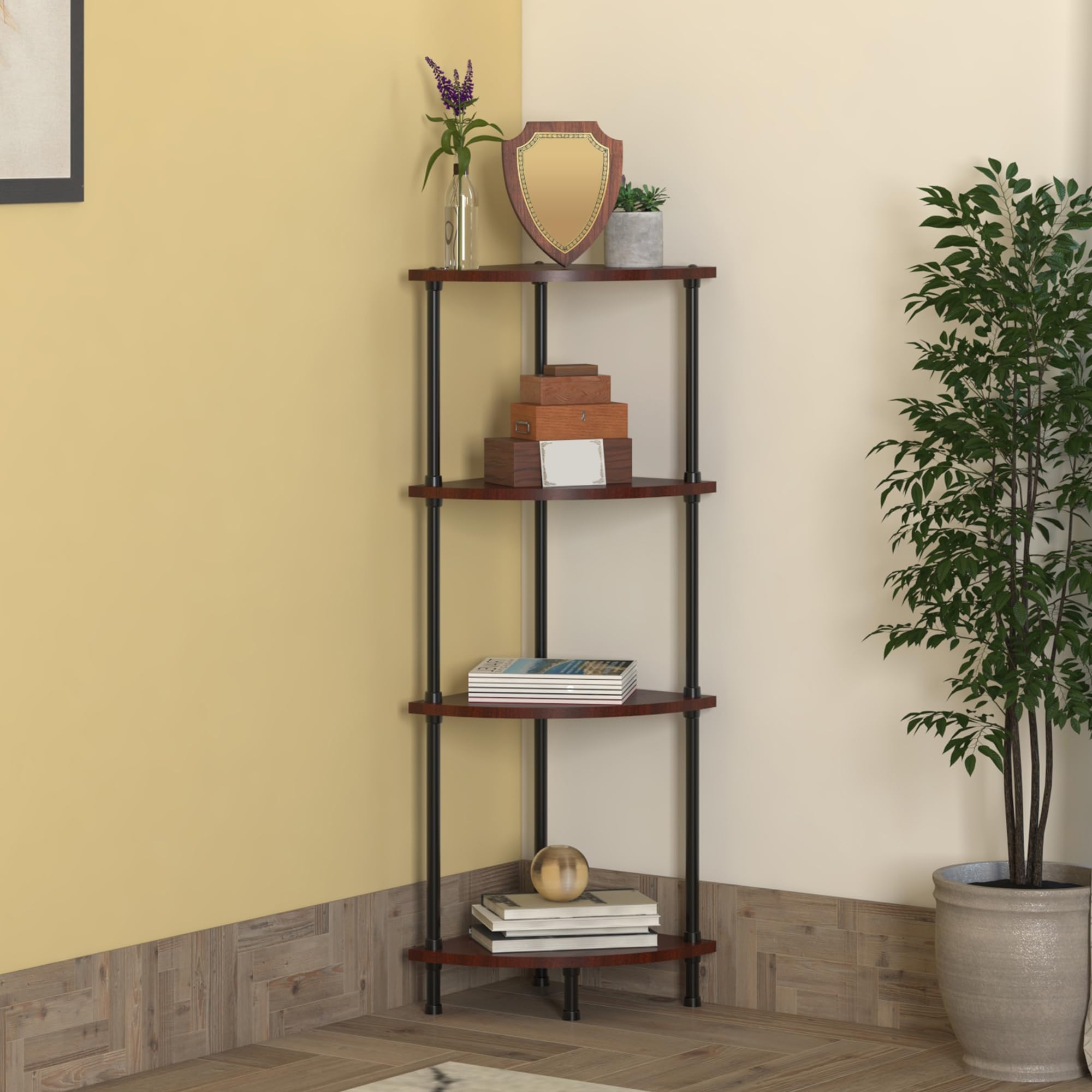 TABLE MAGIC Jazz Corner Rack Multipurpose Corner Rack Organizer Stand for Home Shelfs Wood Steel (Mahogany, 4 Tier)-image-17