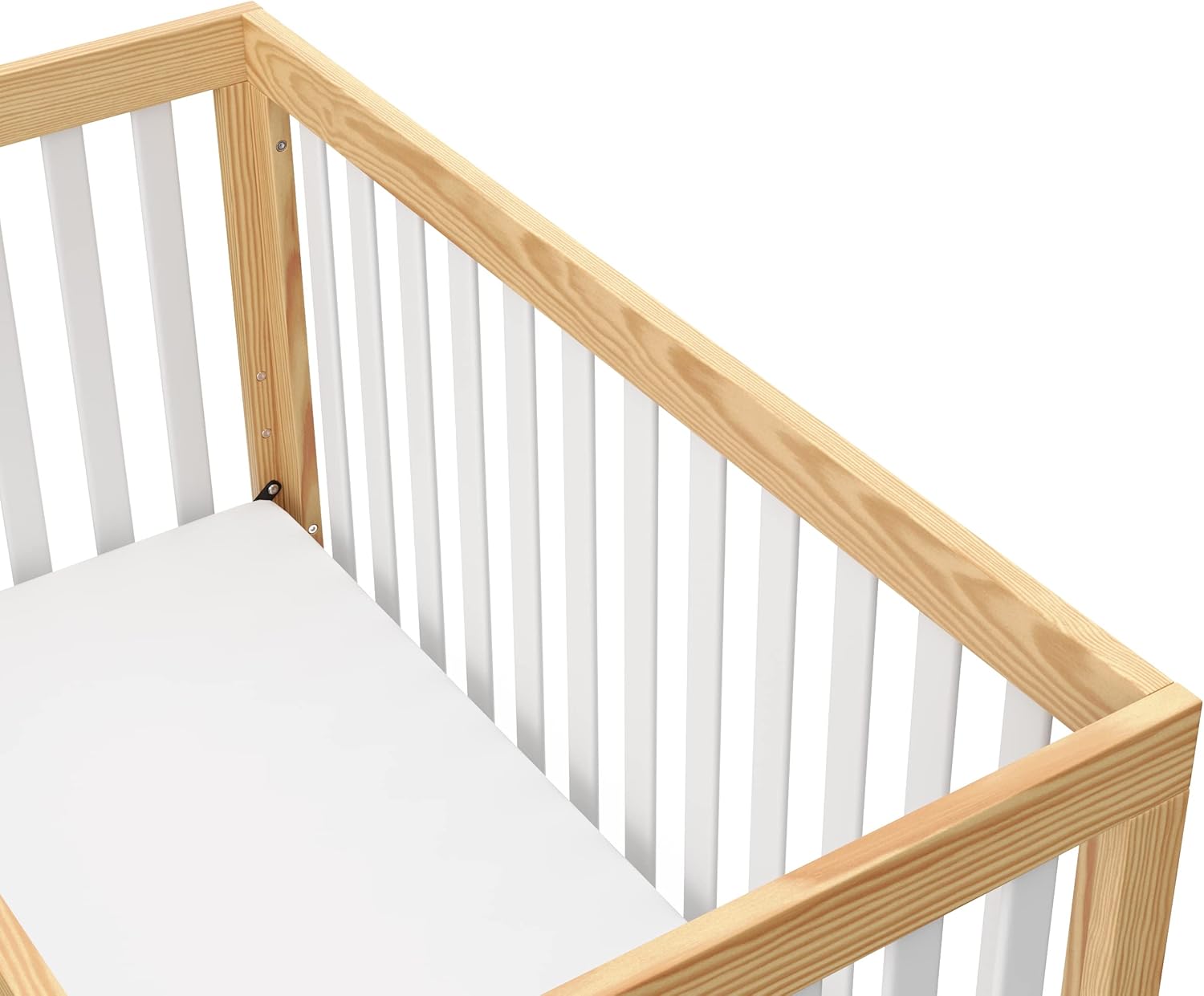 Close-up of Storkcraft Beckett Convertible Crib corner detail