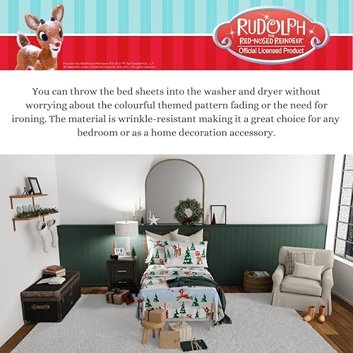 Miniatura 4 de Franco Rudolph Holiday & Christmas Bedding - Juego de sábanas de franela 100% algodón súper suave, tamaño individual, (producto oficial)