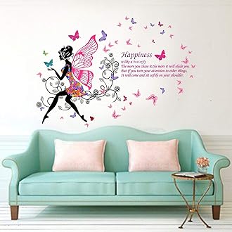 Decal O Decal Vinyl ' Blue Self Adhesive Butterfly With Motivational Quotes ' Wall Stickers(Pack Of 4,Happiness Is Like A Butterfly Quotes),90 cms