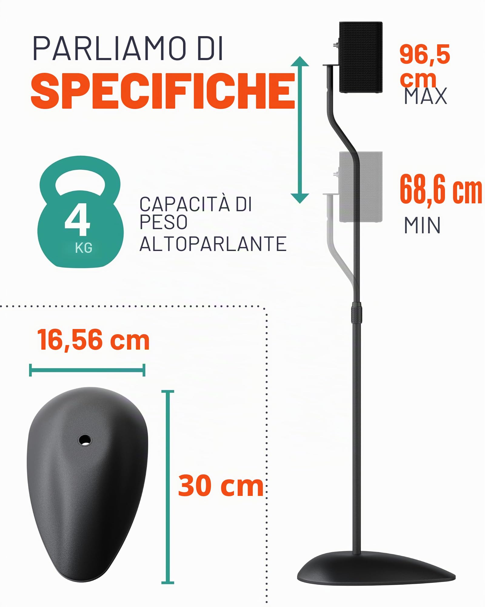 ECHOGEAR Supporto per altoparlanti regolabile in altezza - Compatibilità universale con altoparlanti satellitari - Design in acciaio massiccio con gestione dei cavi integrata e punte del tappeto