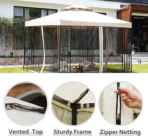 Miniatura 2 de Yangming Gazebo - Gazebo para exteriores de 10 x 10 pulgadas con mosquitera exterior y techo doble para patio, terraza, jardín