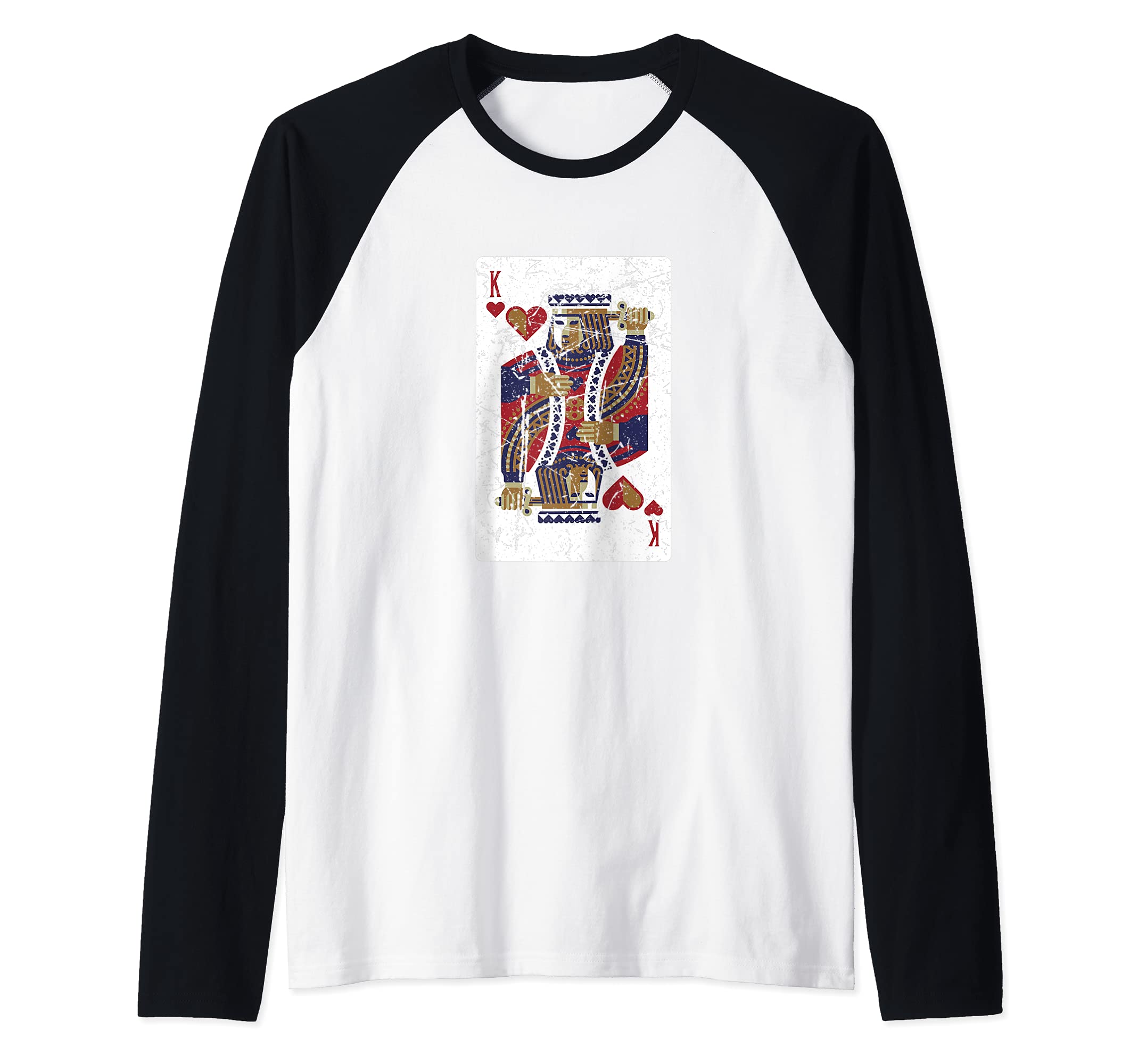 Funny King Of Hearts Card Design Poker Player Raglan Baseball Tee, Black