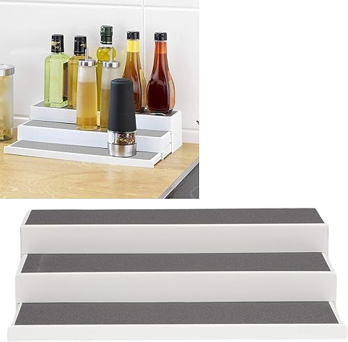 Miniatura 3 de Estante de especias de 3 niveles, organizador de especias de plástico expandible antideslizante, estante de cocina, soporte de almacenamiento de