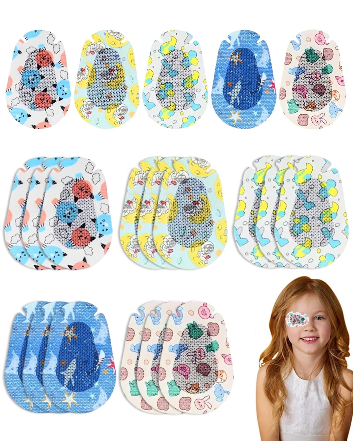 20Pcs Maschera per Gli Occhi Adesiva per Bambini,bende oculari per bambini,Bende per Gli Occhi Traspirante Bloccante la Luce Divertente Benda per Gli Occhi Cartoni per Bambini con Ambliopia