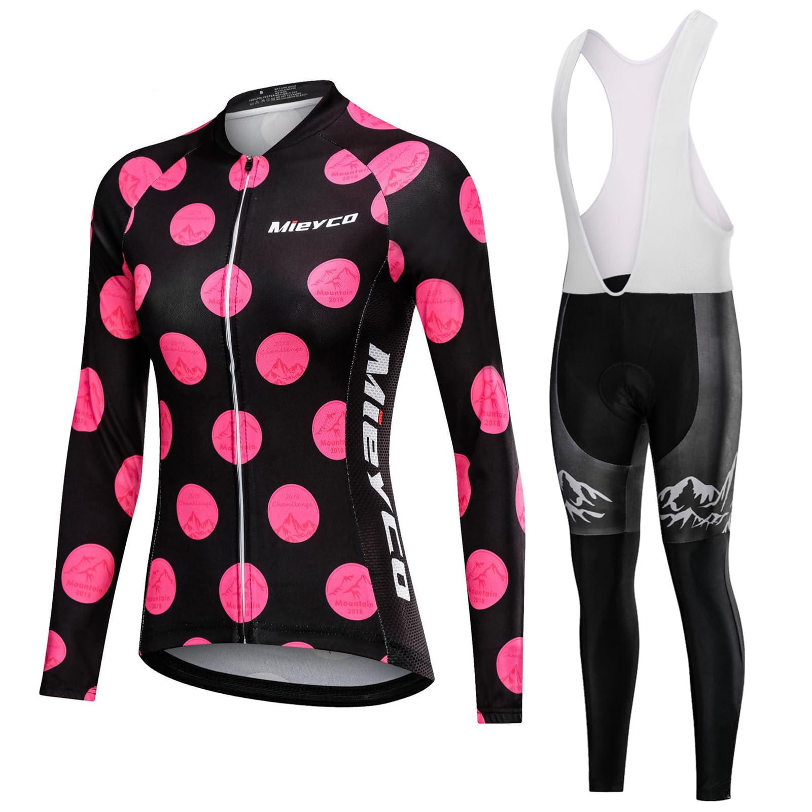 Maillot Ciclismo Mujer Conjunto Bici MTB Manga Larga Ropa Ciclista,Traje Bicicleta Chaquetas y Pantalones Tirantes con 19D Gel Acolchado,Completa BTT Jerseys Primavera Otoño Secado Rápido Transpirable