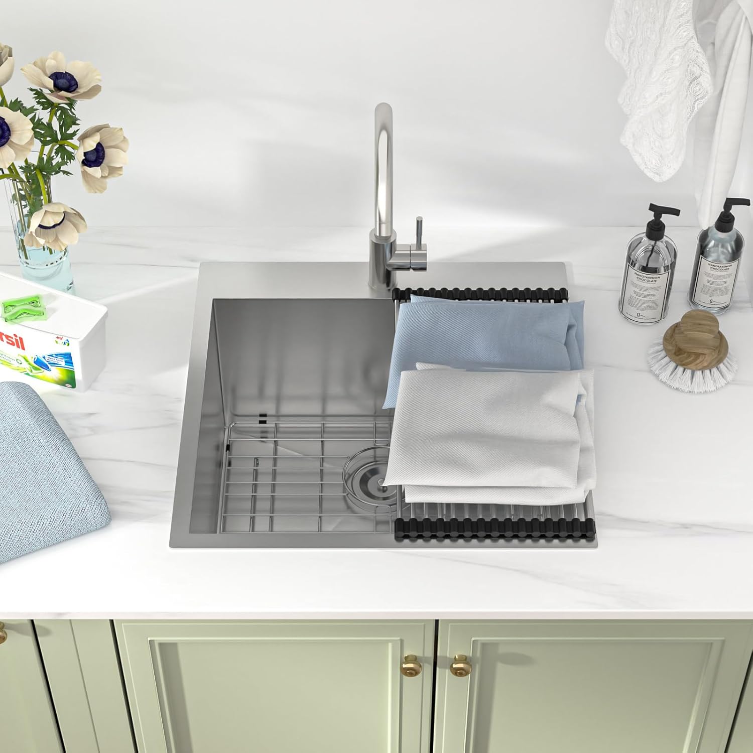 25 Laundry Sink Drop In - 25x22x12 Inch Laundry Utility Sinks 12 Inch Deep Sinks Stainless Steel Topmount Sink 16 Gauge Single Bowl Sink for Laundry Room
