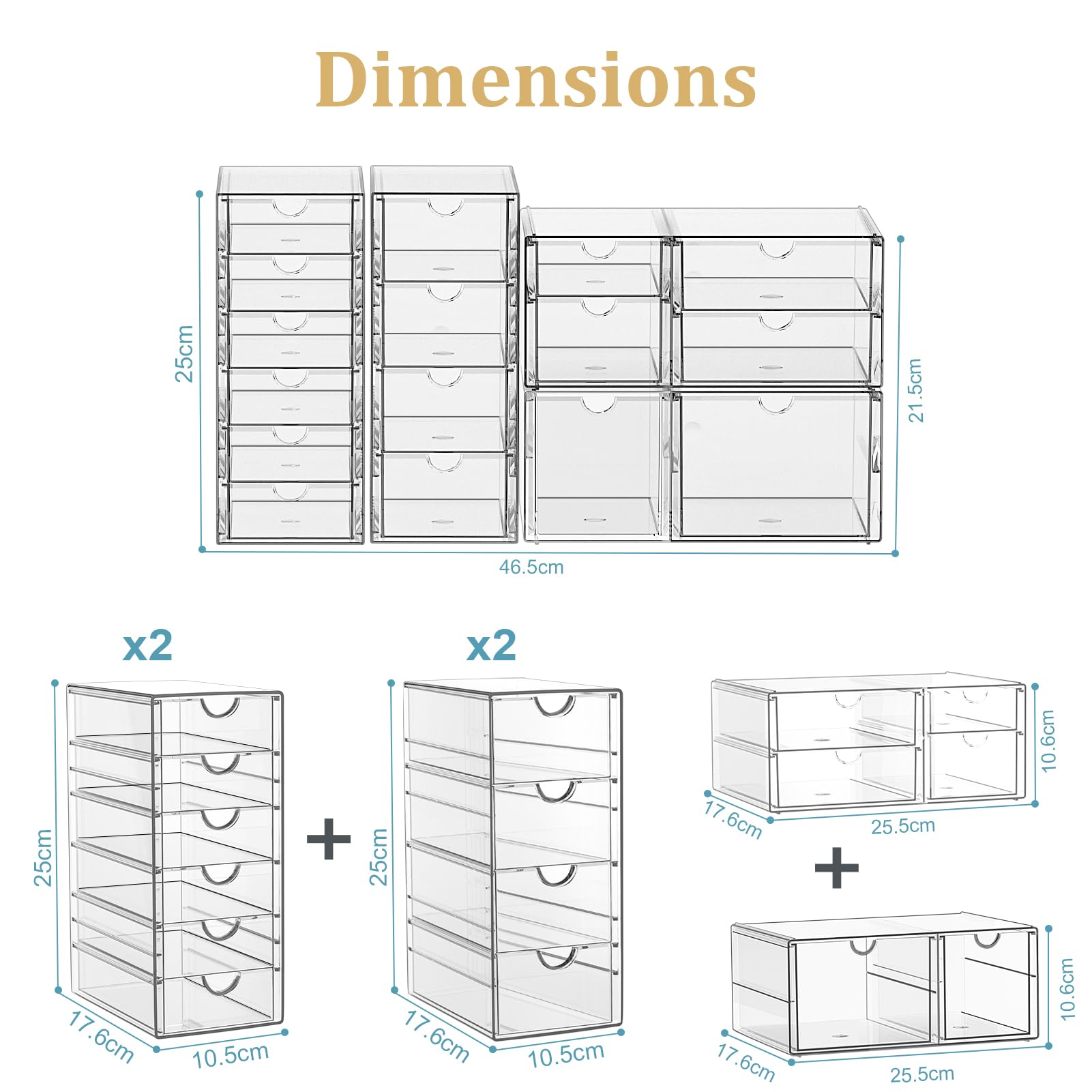 SortNStore Organiseur de Bureau à 16 tiroirs: Lot de 4 avec Patins Antidérapants | Boîte Empilable pour Cosmétiques, fournitures de bureau, outils et blocs de construction