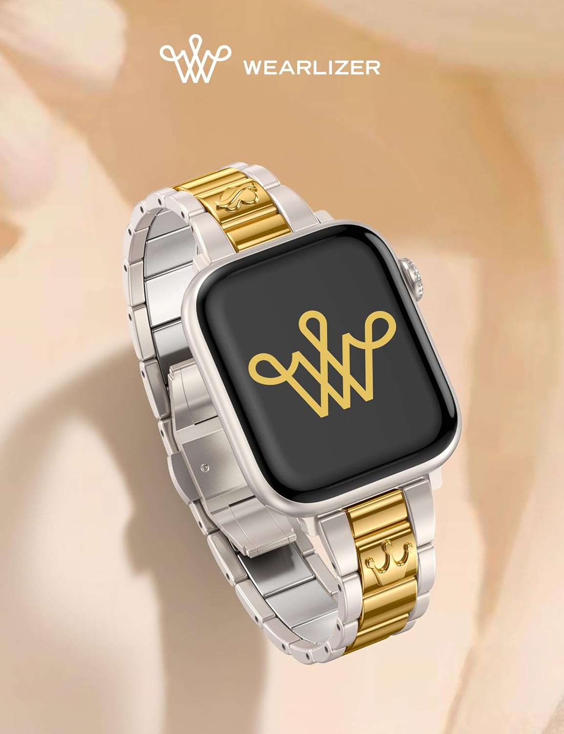 Wearlizer Compatible Watch Bands for Women 41/40/38/44/45/46/49/42mm, Dressy Metal Strap Designer Stainless Steel Gold Silver Bracelet for iWatch Series 11 10 9 8 7 6 5 4 3 SE/Ultra 3 2 1