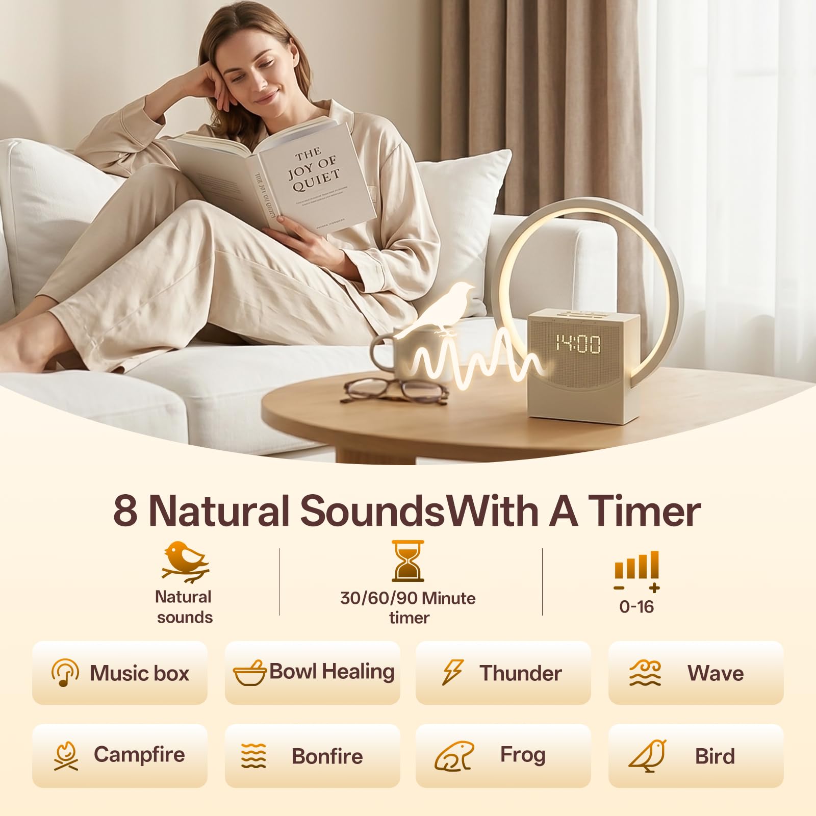 Reveil Simulateur d'aube, Lampe de Chevet Tactile avec fonction de Charge USB, Intelligent Réveil Lumineux, 3 Modes Intensité d'Éclairage, 8 Sons Naturels, aide au sommeil pour bébés et adultes