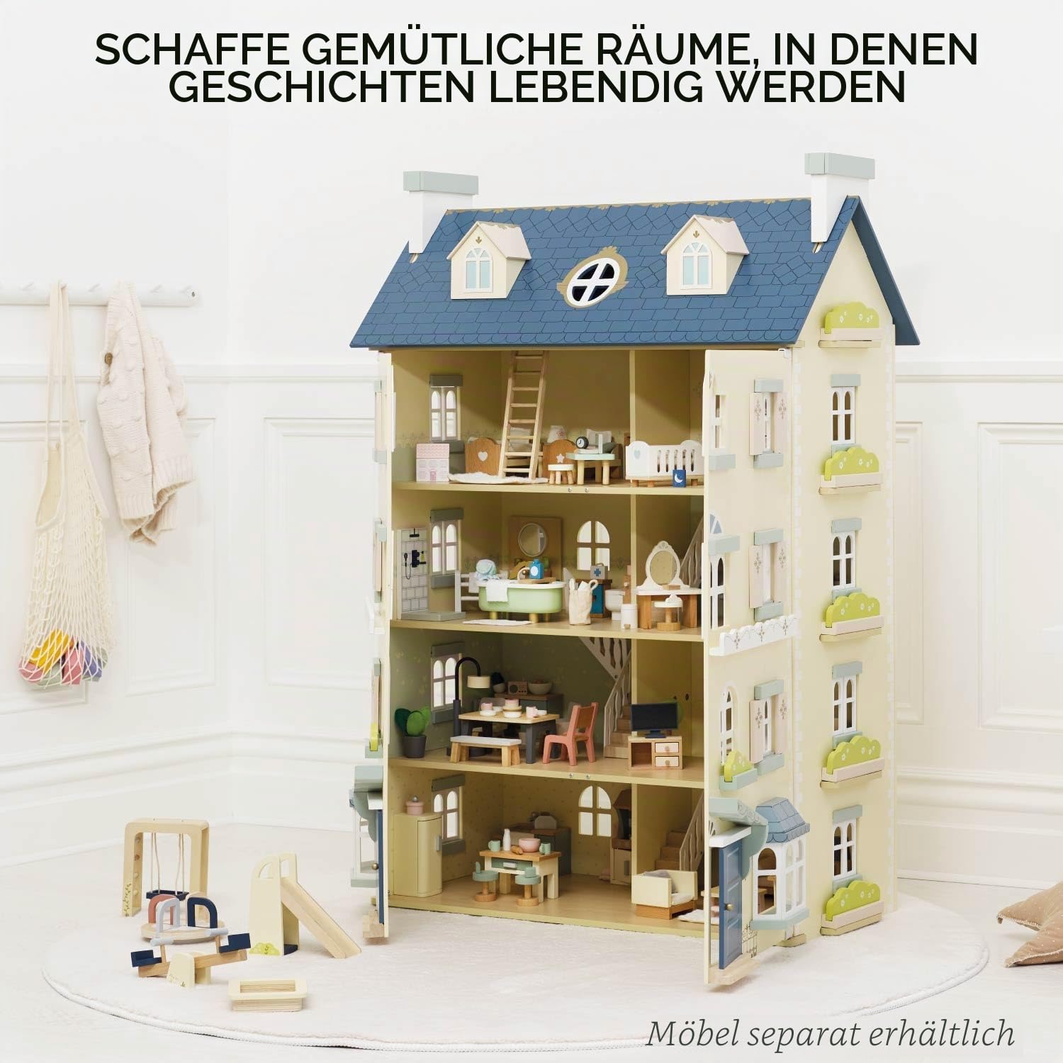 Le Toy Van - Palace House Large Wooden Doll House, 5 Storey Wooden Dolls House Play Set - Suitable for Ages 3+
