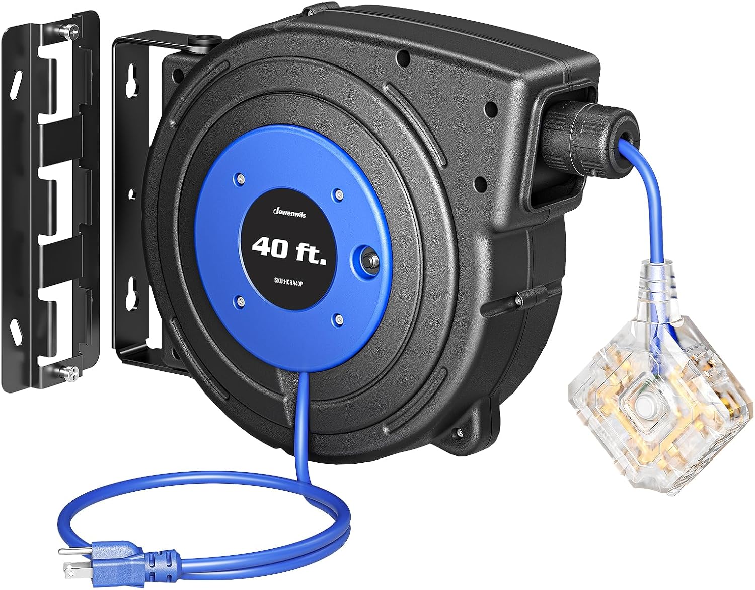 DEWENWILS Retractable Extension Cord Reel, 40FT Retractable Cord Reel, Twist-lock Stopper, 12/3C SJTOW, 6 Grounded Outlets, 15A Circuit Breaker, Heavy Duty Power Cord, ETL Listed