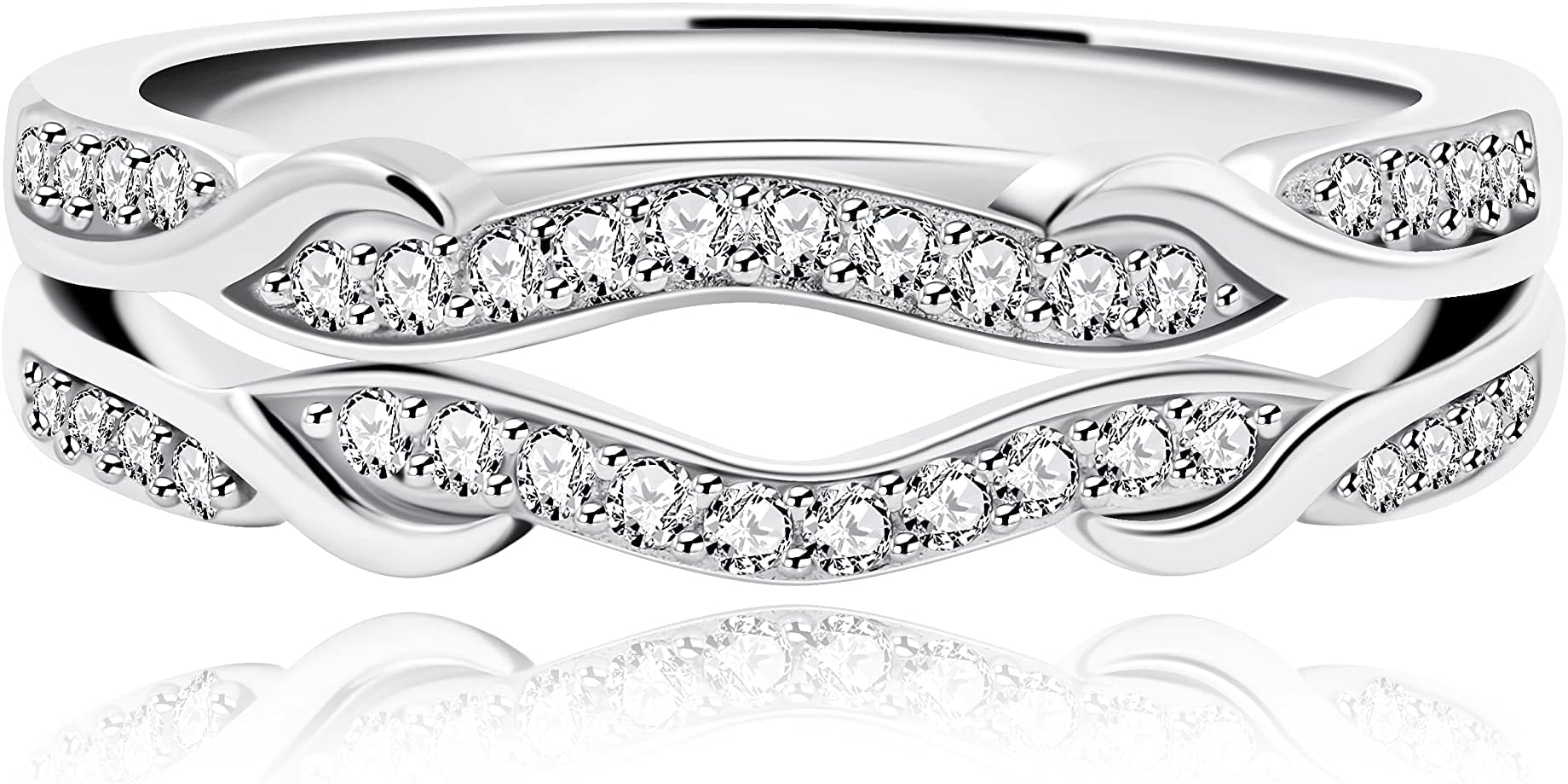 925 Sterling Silver Round CZ Wrap Ring Guard Enhancer V 2pcs Stackable Rings Set for Women (Y1522-UK Size N1/2(54.4mm), Y1522)