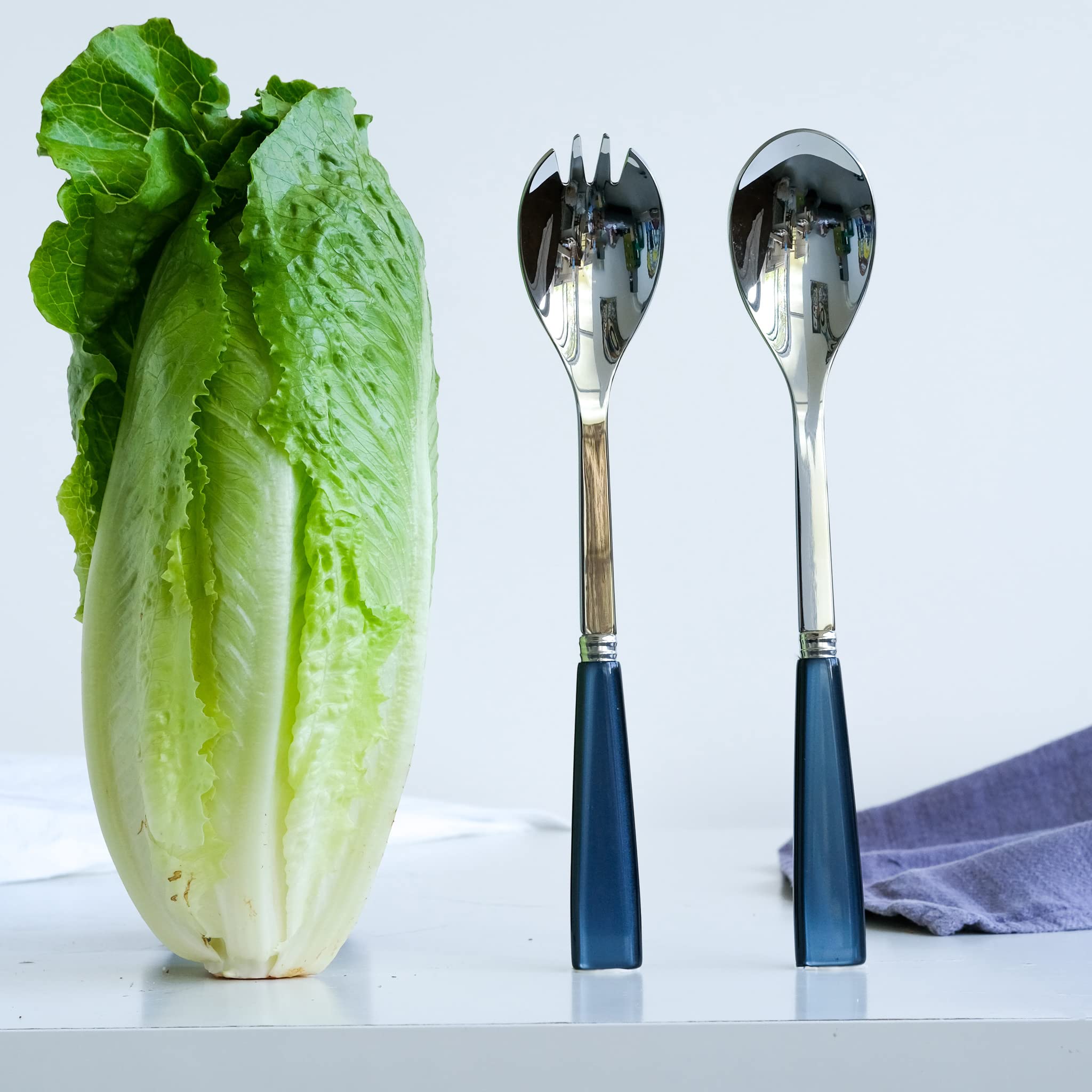 SABRE PARIS - 2-Piece Salad Servers 10.2 inches - Icône Collection - Stainless Steel & Acrylic - Dishwasher Safe - Midnight Blue