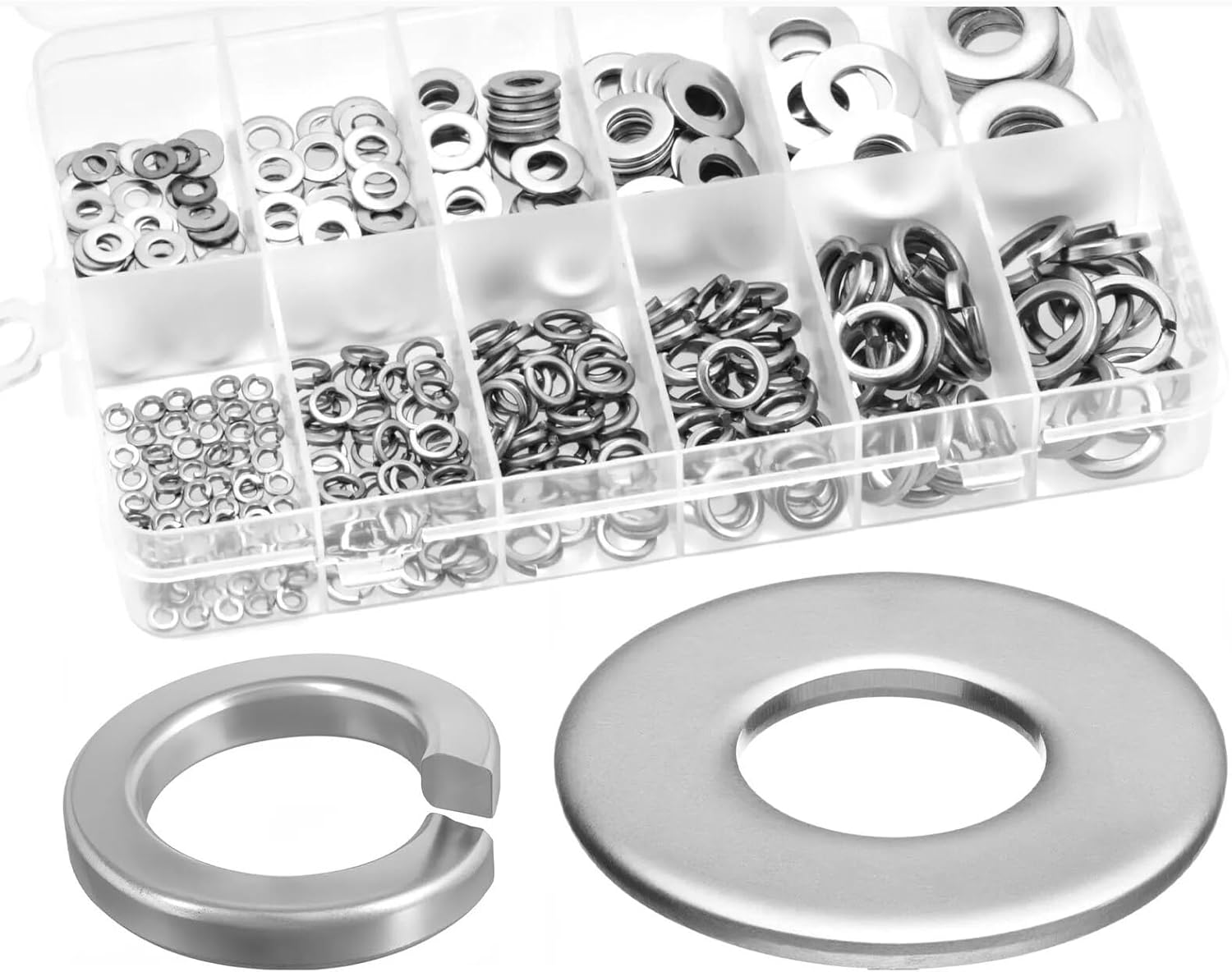 260pcs/95pcs Lock and Flat Washer Assortment Kit Stainless Steel M3 M4 M5 M6 M8 M10 Spring Lock Washers and Flat Washers Set(Washer Set Pro)