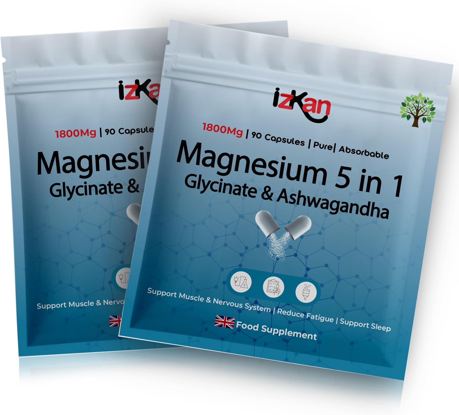 Magnesium Glycinate 5 in 1 Supplement -1800mg as Bisglycinate Citrate & Malate | 384 mg Elemental Magnesium | Ashwagandha & B6 Quality Sleep Muscle Health & Immune Support 90 Vegan Capsules (2)