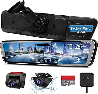 URVOLAX OEM 12" Mirror Dash Cam Voice Control,Car Backup Rear View Mirror Camera with Detached Front Lens,1296P Full HD Digital Rearview Dual Split Screen,Night Vision,Parking Assist,GPS