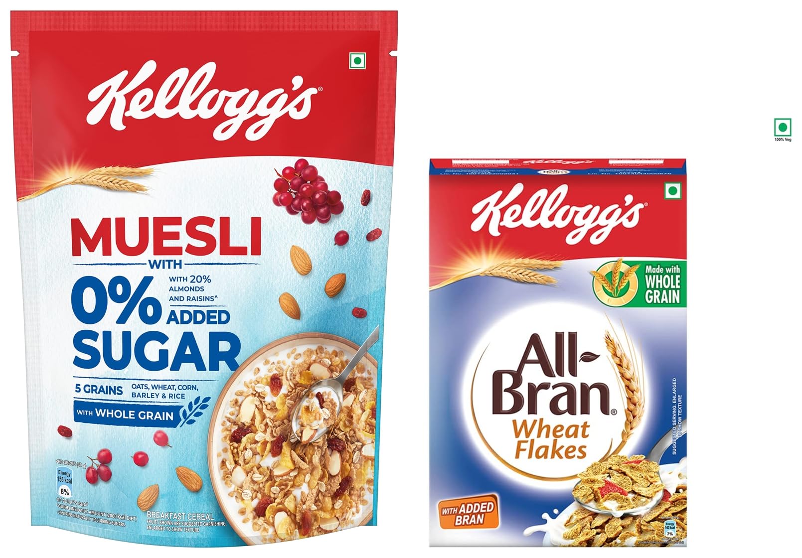 Muesli 0% Added Sugar, 500g & Kellogg’s All Bran Wheat Flakes 440g