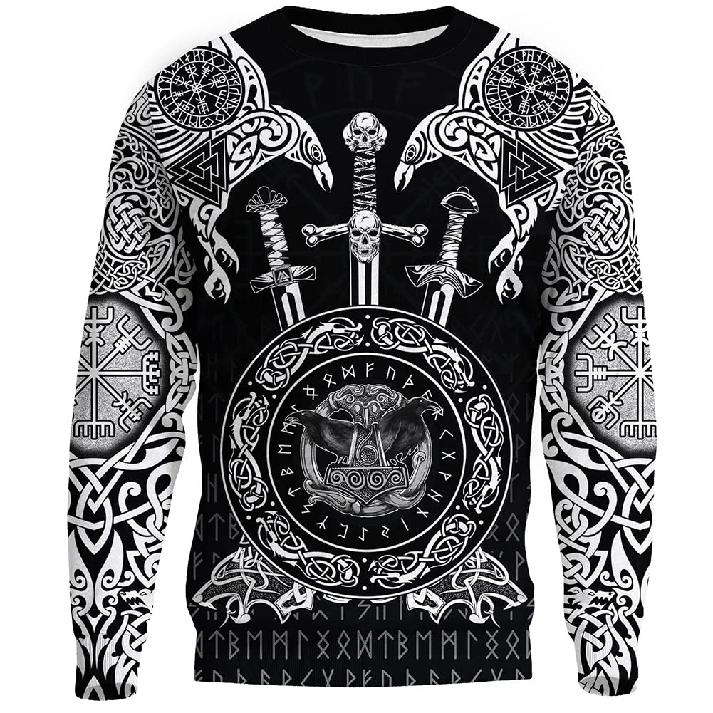Męska Bluza Kapturem Stylu Wikingów Skoll Hati Bluza Nadrukiem 3D Unisex Fall Casual Pullover (Rozmiar US)