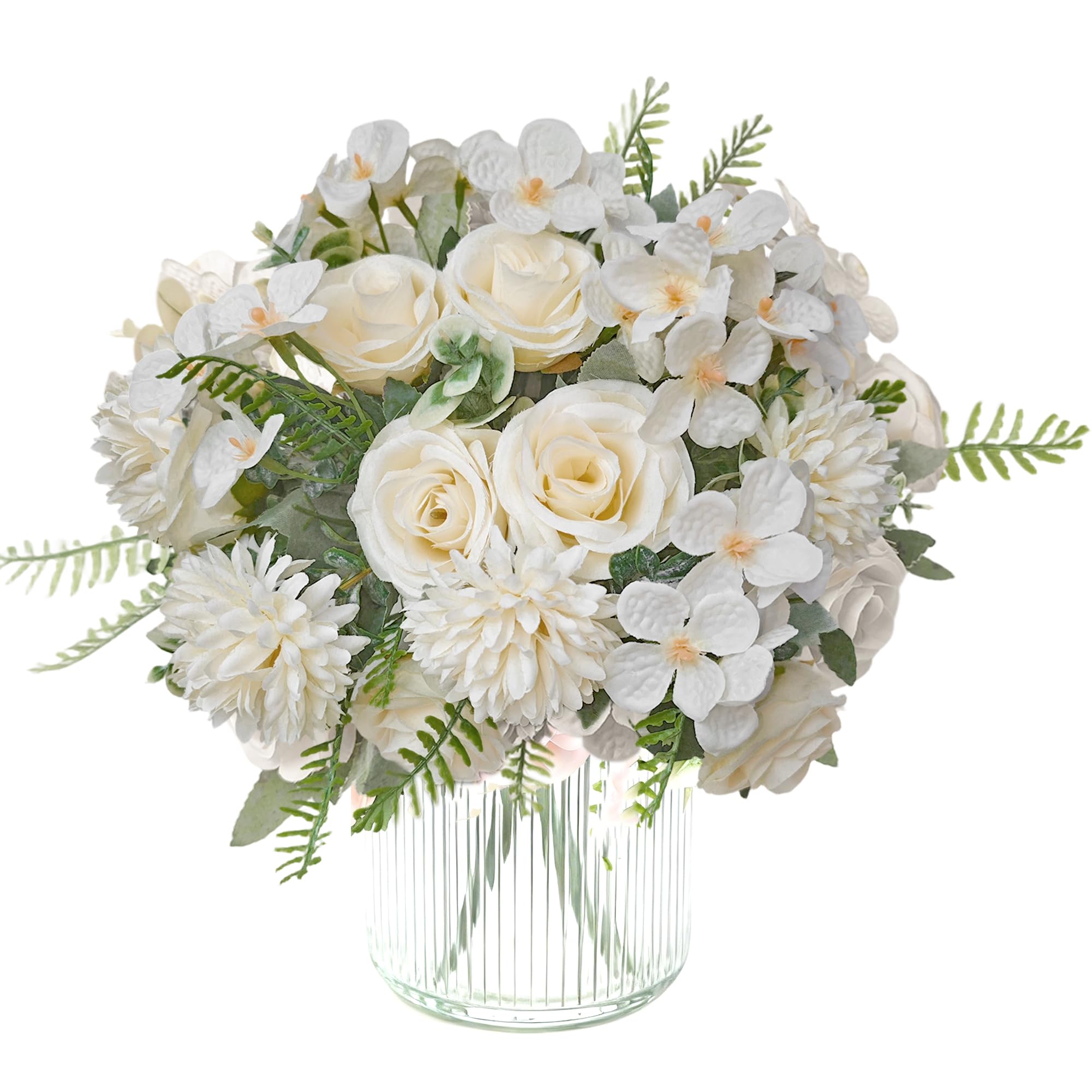 3 Bunches White Artificial Peonies Flowers Fake White Silk Hydrangea Realistic Roses Bouquet Faux Wedding Rose Artificial Bridal Bouquet Party Floral Arrangement Baby Show Table Centerpiece Home Decor