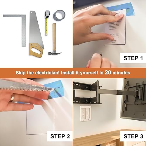 Miniatura 6 de Kit de organización de cables de pared con caja de salida de TV empotrada, enchufe de dos agujeros, cable de 9 pies, kit de pared para ocultar