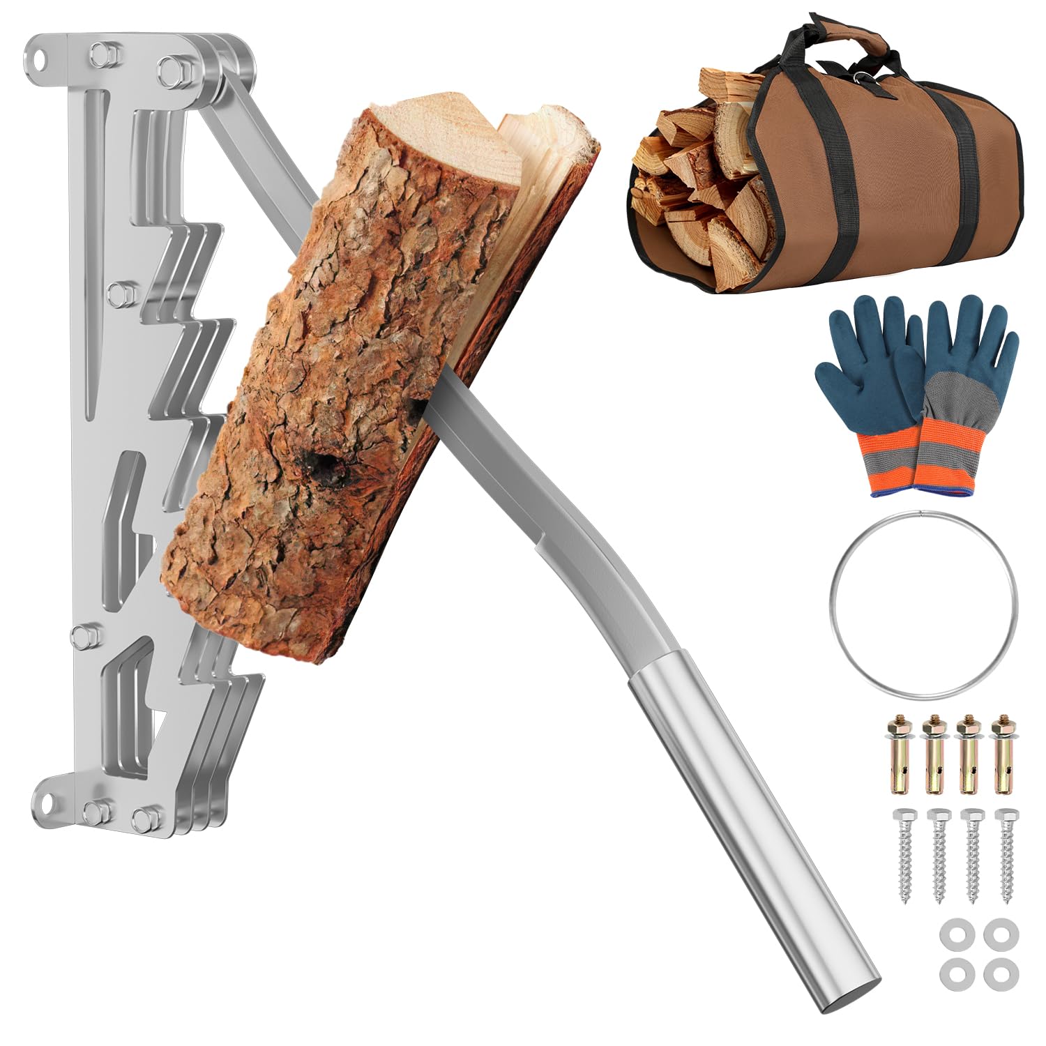 Spaccalegna Manuale, Spaccalegna a mano,Spaccalegna manuale da parete, Spaccalegna a mano, Taglialegna a Risparmio di Lavoro, Spacca Legna, Wood Splitter, argento
