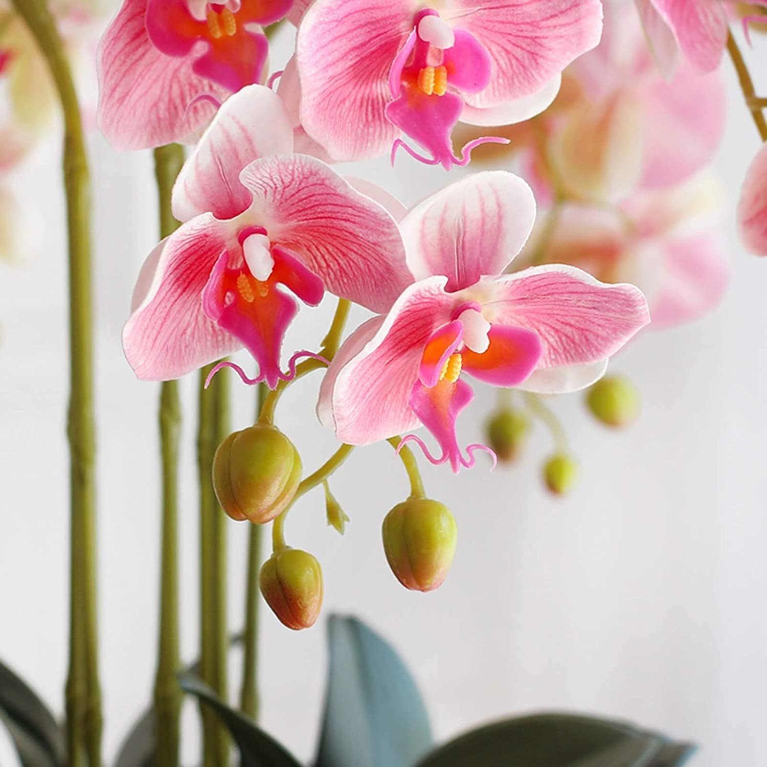 Orchidée Artificielle avec jardinière en Porcelaine Fleurs de phalaenopsis artificielles 10 Fausses orchidées artificielles 65 cm Fleurs artificielles
