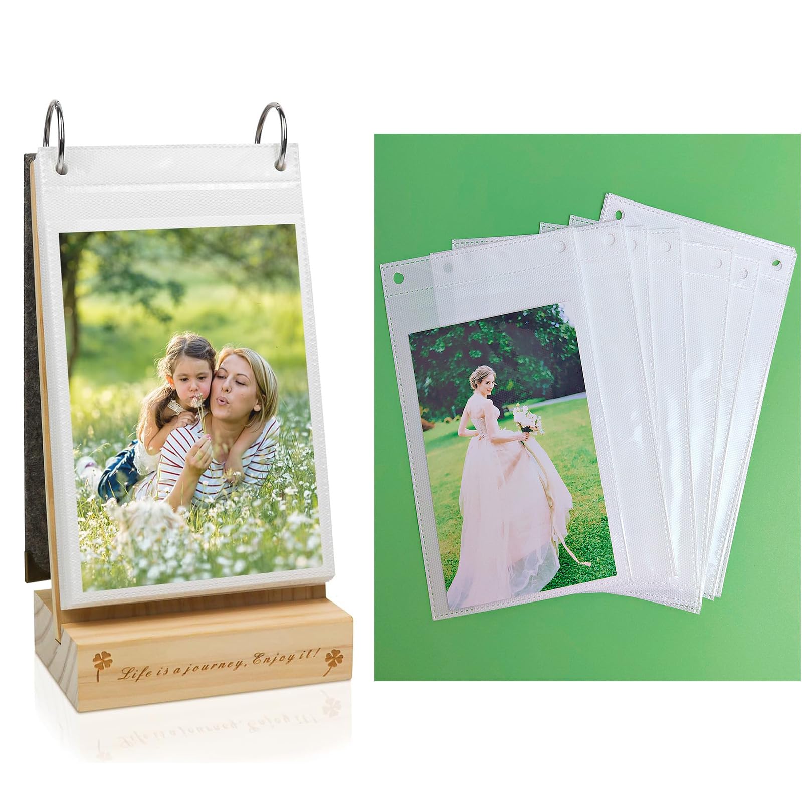 ZEEYUAN 4X6 Flip Photo Album Stand on Desktop 60 Pockets, and 15 Pcs of Extra Vertical Photo Sleeves