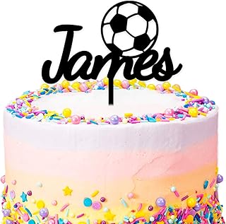 PERSONALISED with ANY NAME Birthday Cake Topper - Football Cake Topper - Cake Decorations for Kids, Boys, Girls, Children - Food Safe 3mm Thick Acrylic Cake Decoration - Lots of Colours
