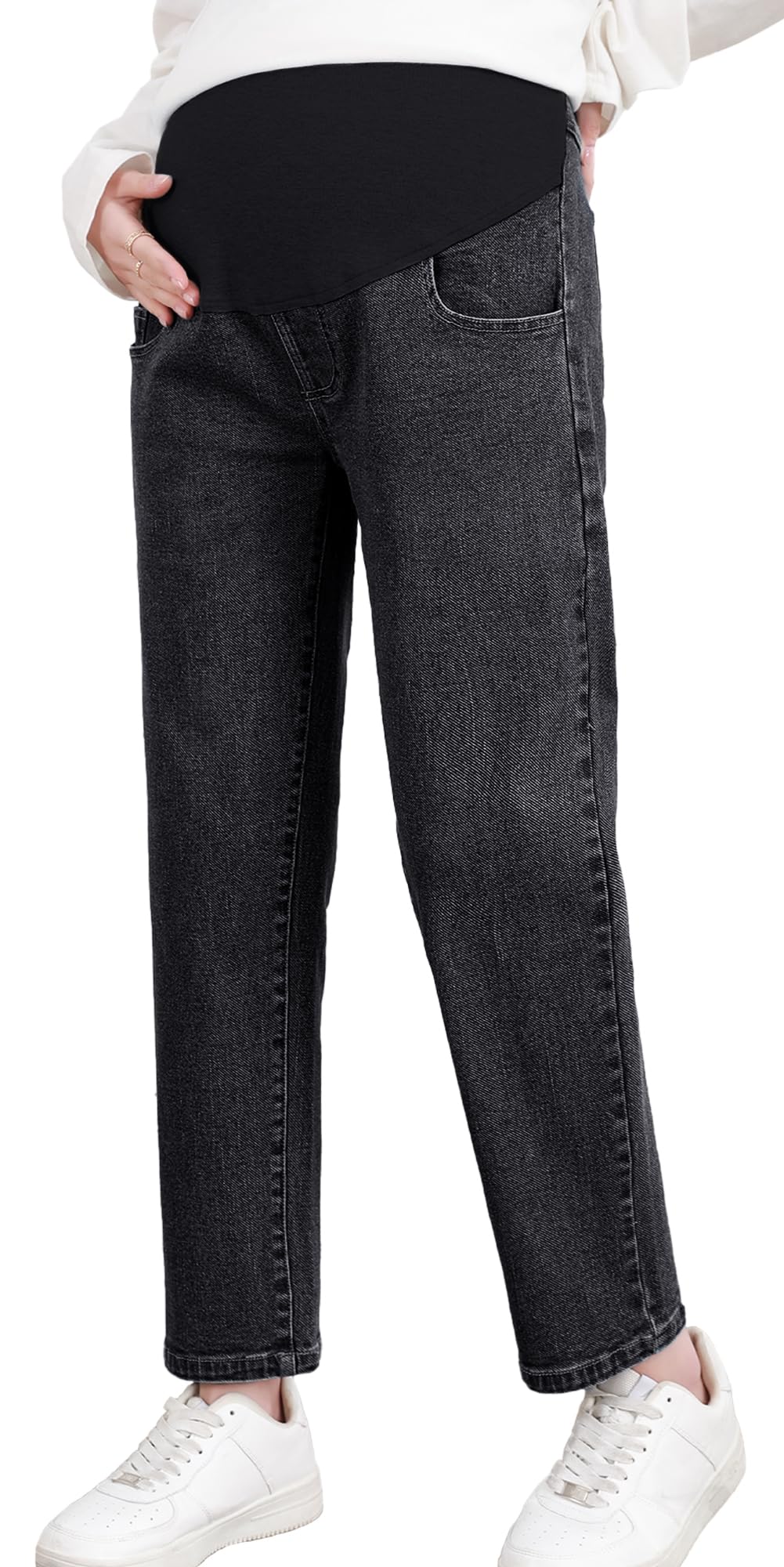FEOYA Schwangerschaftsjeans Damen Umstandsjeans Umstandshosen Jeans mit weitem Bein Freizeitjeans Jeanshosen mit Taschen für Schwangere