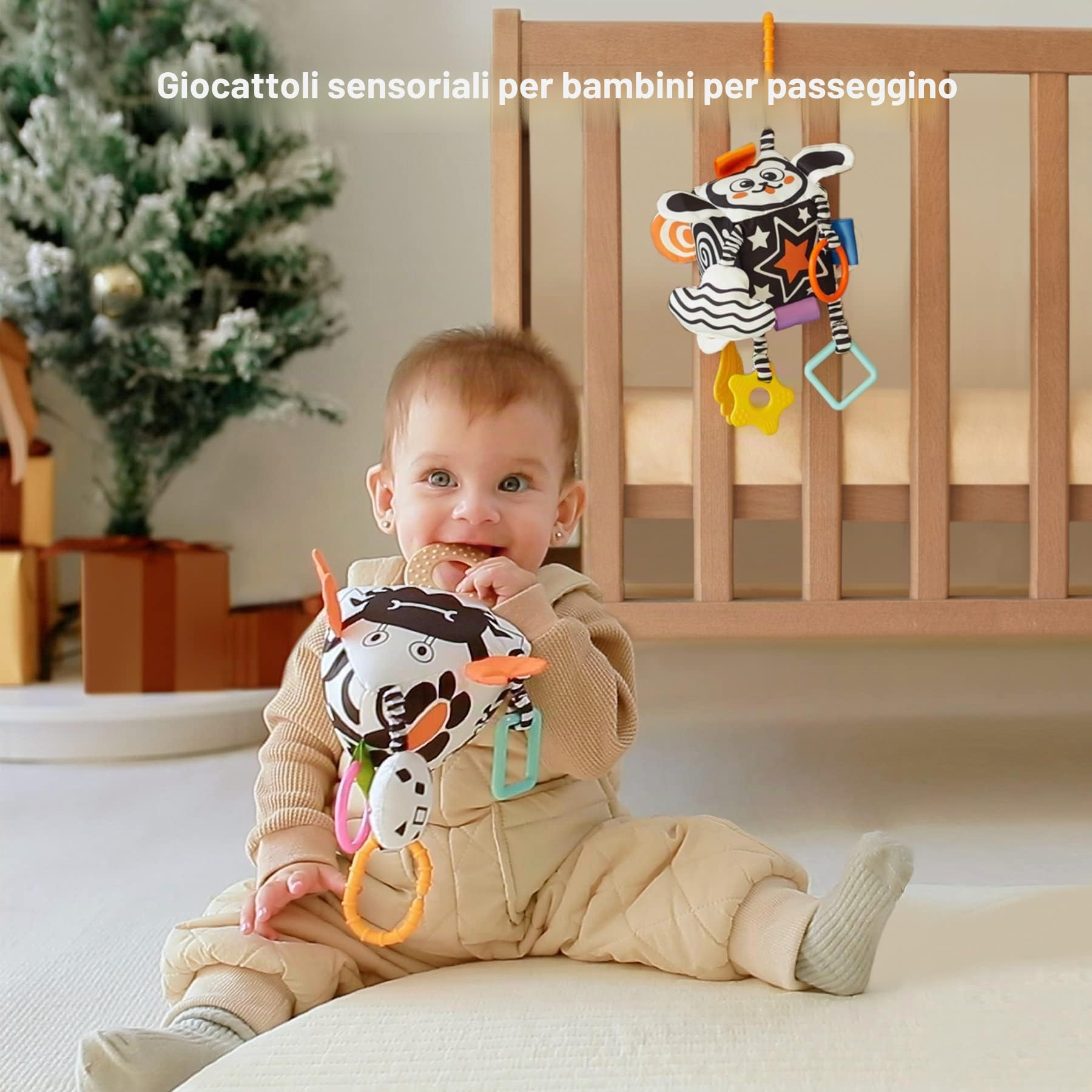 TUMAMA Kids Giocattoli per Neonati ad Alto Contrasto, Giocattolo da Appendere al Passeggino per Bambini Piccoli, Sonagli Morbidi e Sensoriali, Regalo Bianco e Nero per Neonati 0 3 Mesi
