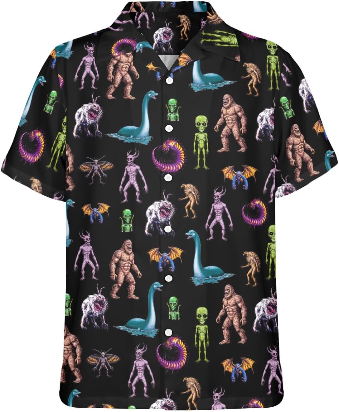 HUGLAZY Funny Bigfoot Hawaiian Shirt for Men 4th of July Outfit Button Down Short Sleeve Party