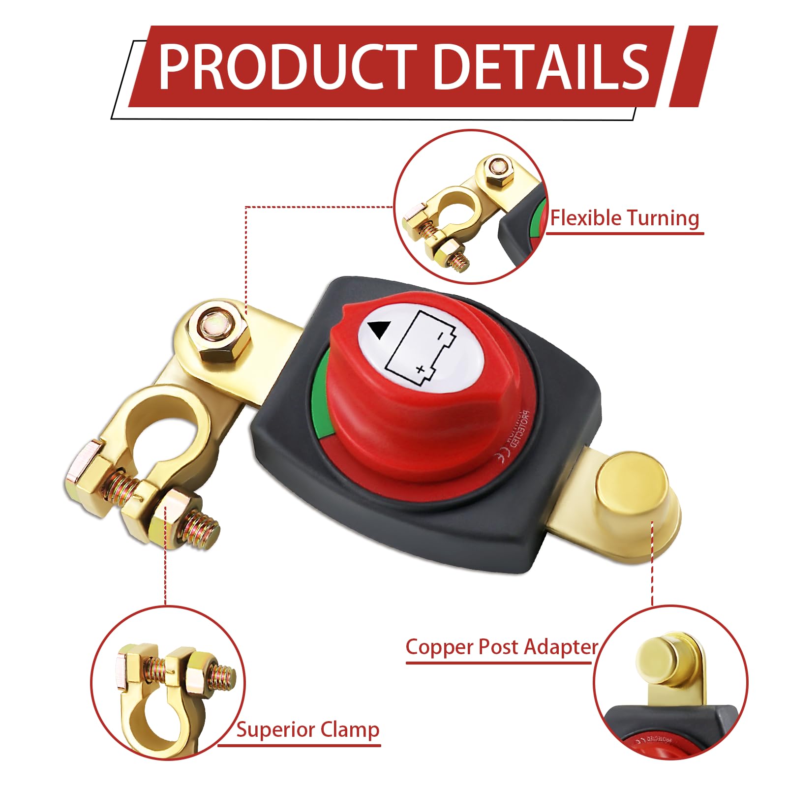 Stacca Batteria per Auto 12V/24V/48V, Regolabile 180° Interruttore di Separazione Della Batteria, Staccabatteria, per Auto, Moto, Camion, Veicoli, Barca