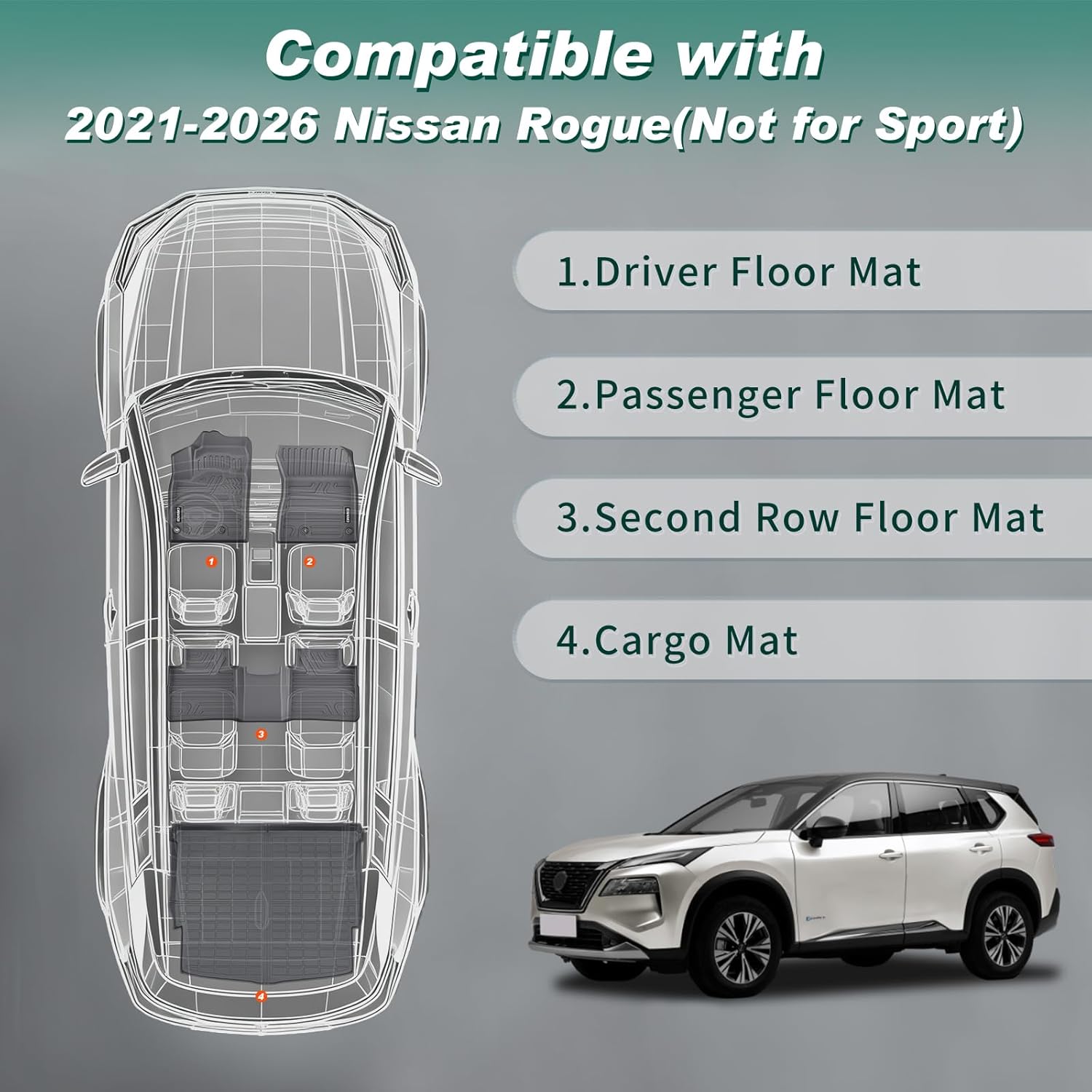 Floor Mats & Cargo Liner Compatible with 2021-2026 Nissan Rogue(NOT for Rogue Sport),TPE All Weather Floor Liners & Cargo Mat 4pcs Full Set Rogue Accessories Black