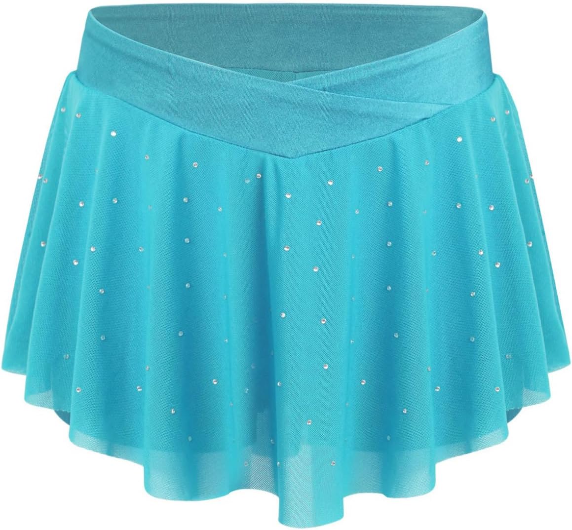 Hansber Kids Girls Rhinestone Dance Skirt V-Front Elastic Waist Skirt with Built-in Shorts for Performance