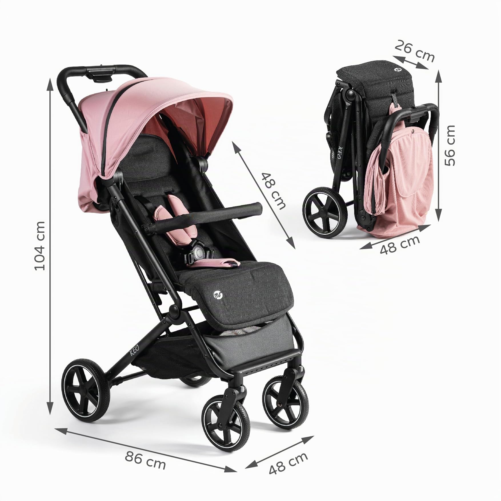 MS BabyWorld – Keo + Colchoneta – Silla de paseo ligera hasta 22 kg | Colchoneta reversible | Capota extensible | Plegado tipo libro | Ruedas grandes | Ultraligera y compacta