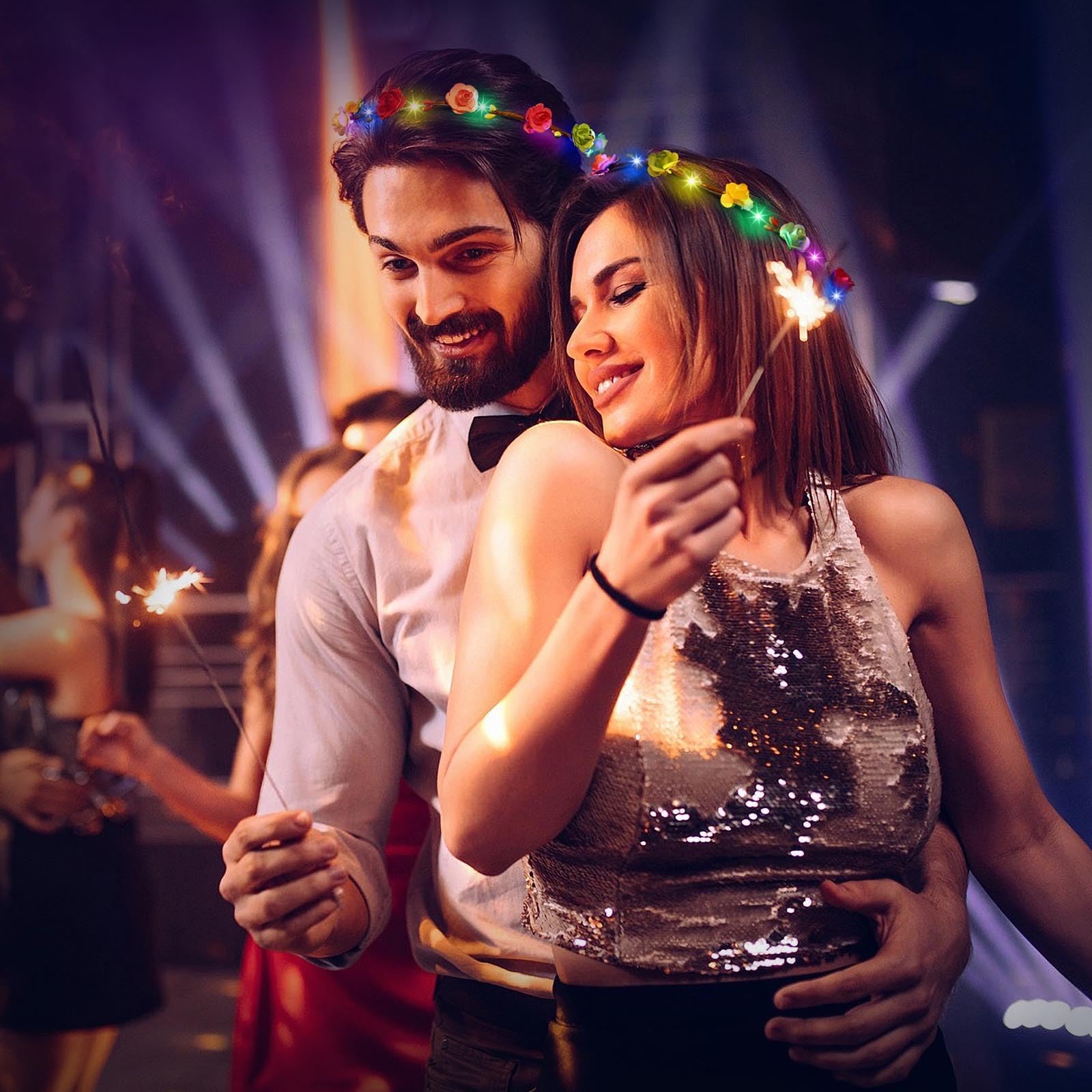 54 PCS LED Flower Crowns Headbands, Light Up Flower Crowns For Women, Glow in the Dark Headband for Wedding Reception Mardi Gras Cosplay Princess Party Favors Birthday Christmas Halloween