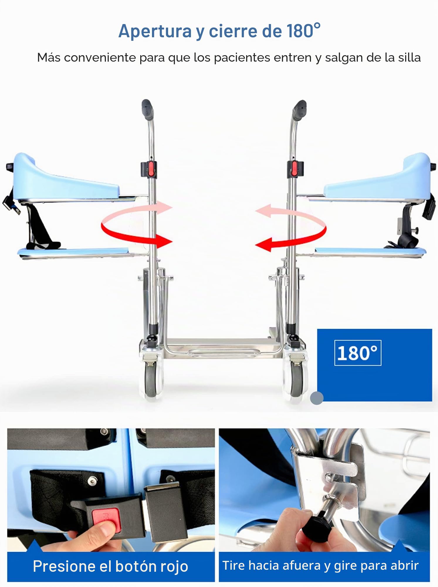 BOTOWI Elevador Hidráulico Doble para Pacientes, Silla de Transferencia Corporal, Silla de Ducha de Altura Ajustable con Cómoda, Silla de Ruedas de Transferencia para Personas Mayores