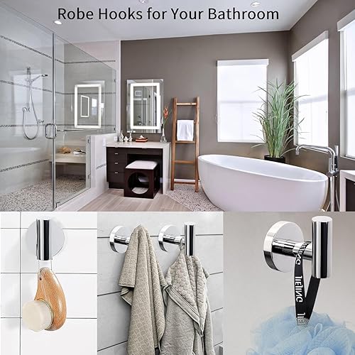 Miniatura 6 de Kruodop Ganchos de toalla para baño, 2 paquetes de soporte para toallas de pared, gancho gris mate para bata de pared, gancho de acero inoxidable