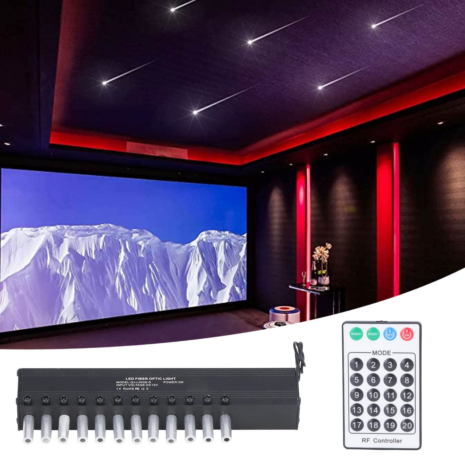 Garosa Fiber Optik Leuchtkit Sterndecke - 3W mit Bluetooth Steuerung, 12 Löcher, weiße Lichter für Auto und Haus