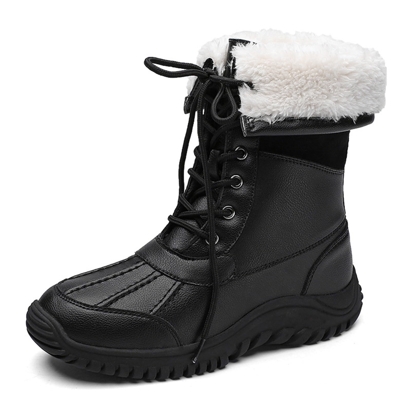 Stivaletti Da Neve Donna Scarponi Inverno Foderato In Pelliccia Antiscivolo Con Durevole Caldo a Metà Polpaccio Piatto Scarpe Moda All'aperto Stivali Sintetica Da Neve Leggeri Pelliccia Trekking