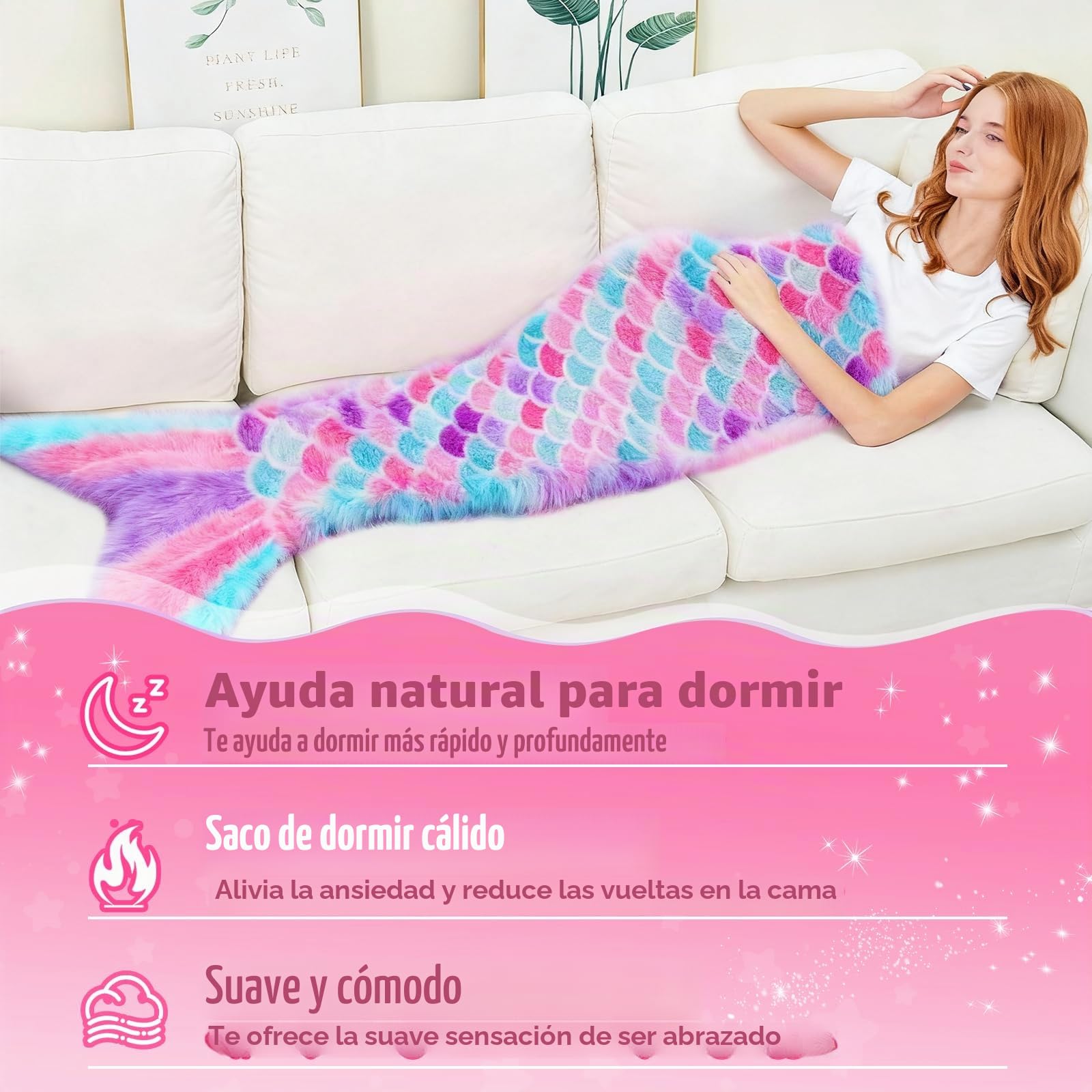 Manta de Cola de Sirena, Manta Cola de Sirena, Franela Saco de Dormir de Sirena para Niñas Adultos, Adecuado para Halloween, Navidad, Regalos de Cumpleaños, 160 x 70cm