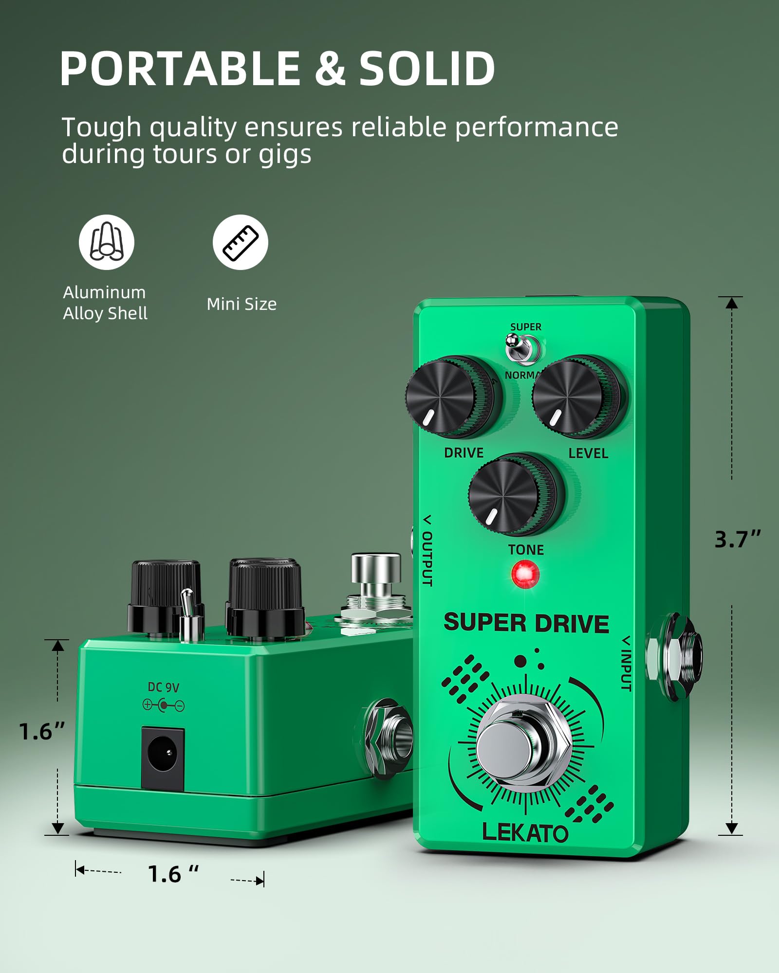 LEKATO Overdrive Pedale per chitarra, pedale Overdrive per chitarra elettrica con due modalità SUPER/NORM, mini pedale analogico, Truebypass, DC 9 V