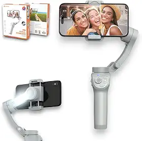 Estabilizador Celular Gimbal M01 Suporte para Smartphone 3 Eixos, I.A., Rastreamento Facial, LED, Timelapse, Controle por Gestos, Tripe, Compatível iPhone, Android, Anatel, Cinza