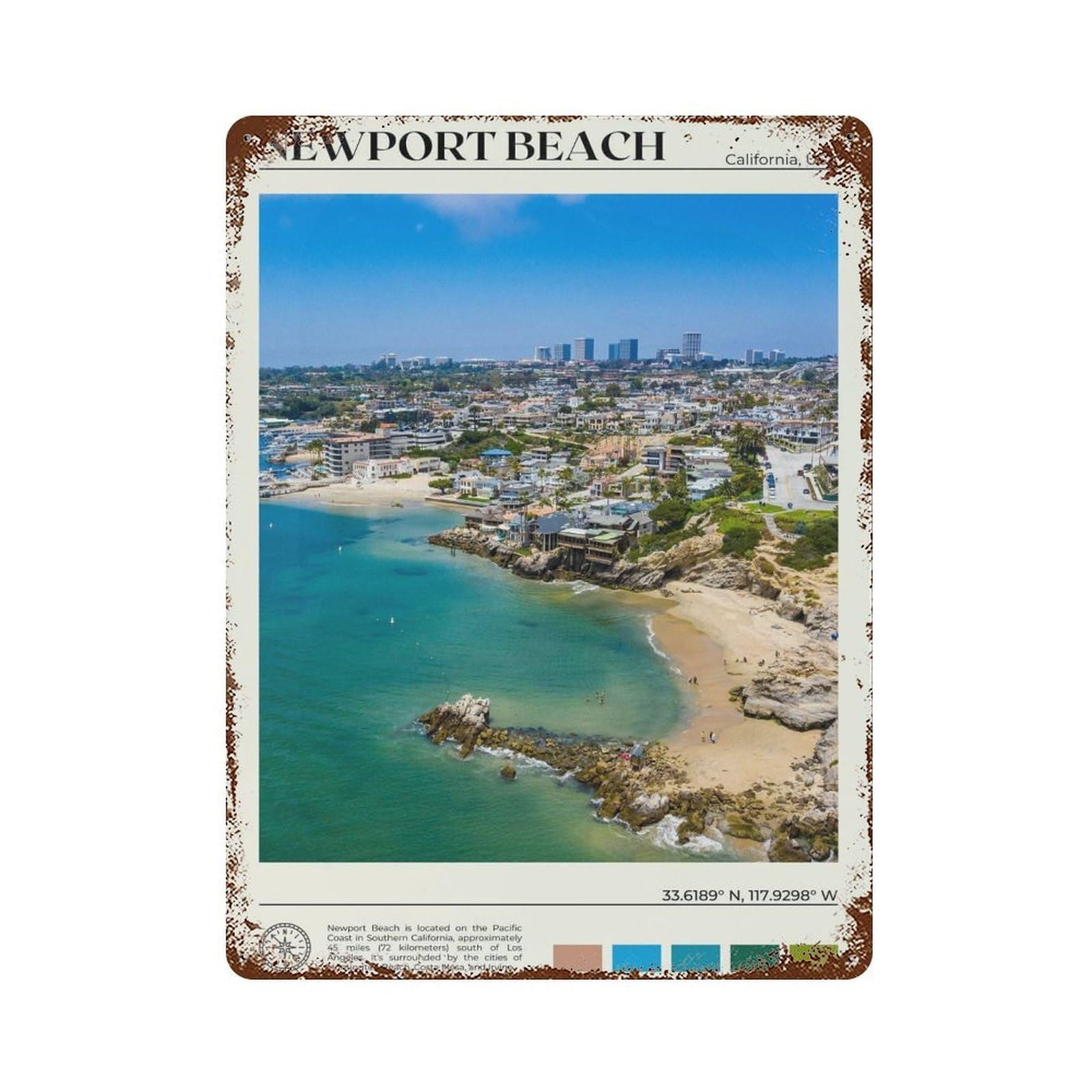 xiaoxiaoshen Real Photo Newport Beach Decor California Wall Decor Art Metal Tin Poster Modern Home Decor Art Home Bar Shop Decorations Vintage Sign 40x30cm