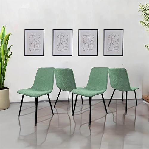 Miniatura 10 de Juego de 4 sillas de comedor con forma de cuchara sin brazos con asiento de cojín de tela de gamuza y patas de metal negro para comedor y cocina,